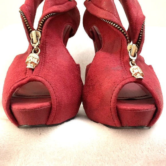 Red Suede Zipper Platform Heels | Statement Night Out Shoes Head Turners Sz 6.5 - Picture 6 of 15